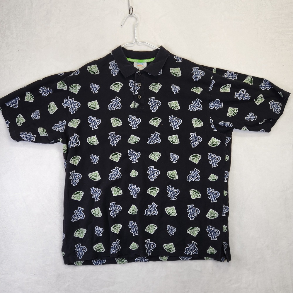Southpole Mens XXL Black Diamond Logo All Over Print Polo Shirt Streetwear Y2K‎